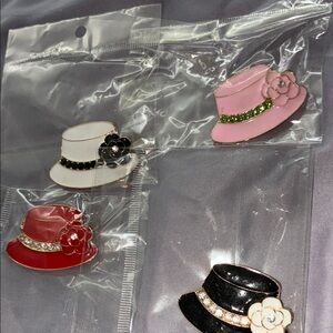 Hat Brooch - Pink, Red, Black, White pick 1
